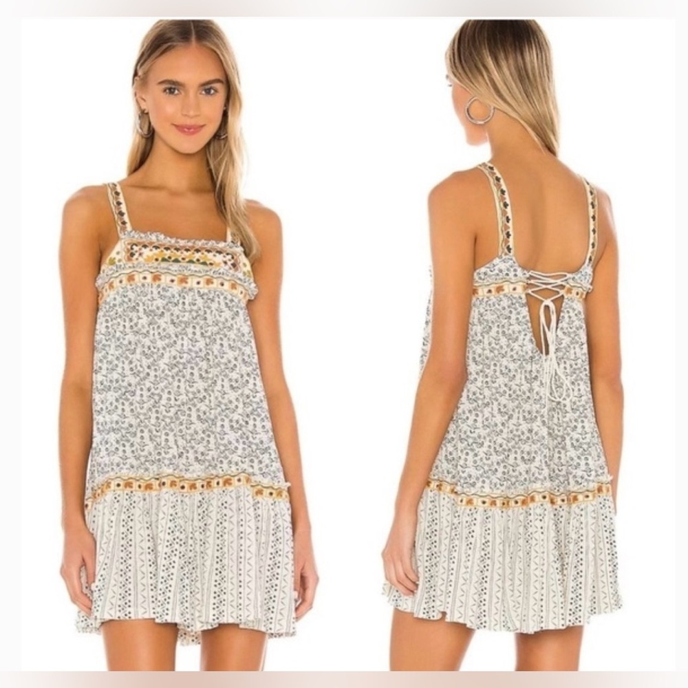 Free People Boarderline Bohemian Tank Dress in Ivory  NWOT Size L